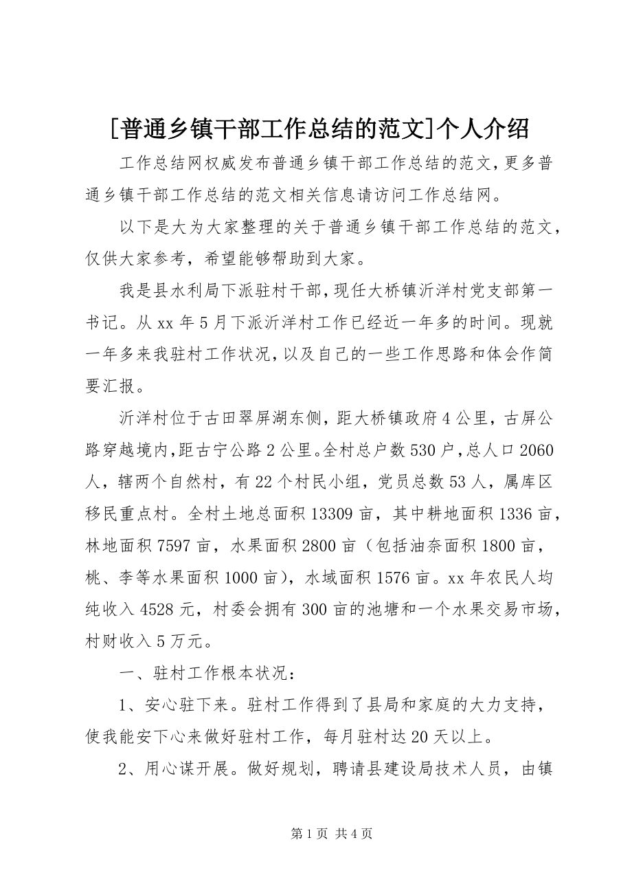 2023年普通乡镇干部工作总结的范文个人介绍.docx_第1页