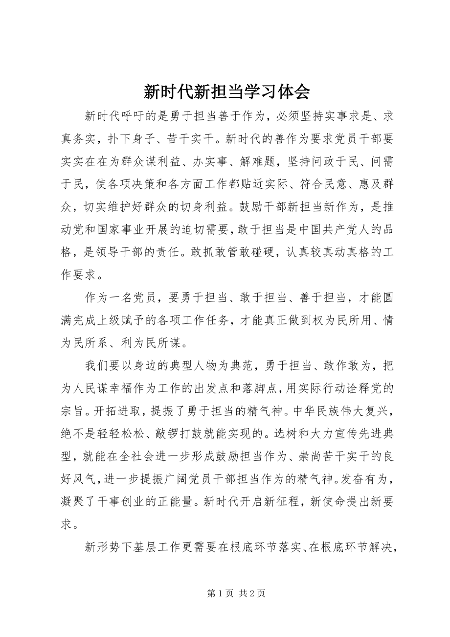 2023年新时代新担当学习体会.docx_第1页