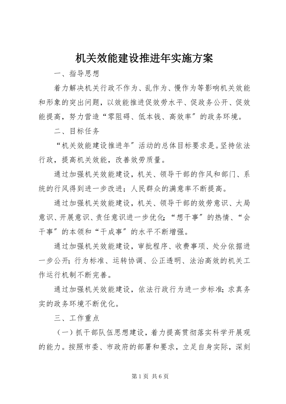 2023年机关效能建设推进实施方案.docx_第1页