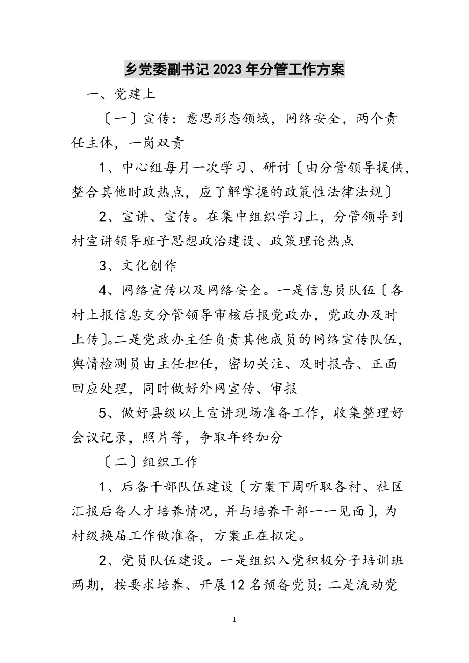 2023年乡党委副书记年分管工作计划范文.doc_第1页