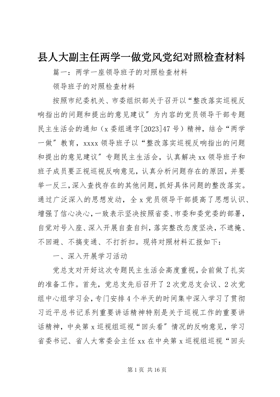 2023年县人大副主任两学一做党风党纪对照检查材料.docx_第1页