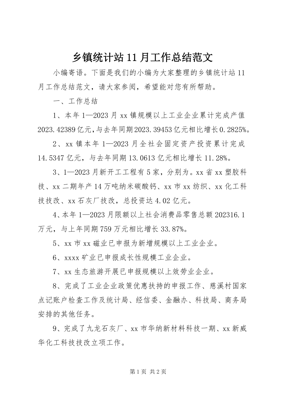 2023年乡镇统计站11月工作总结.docx_第1页