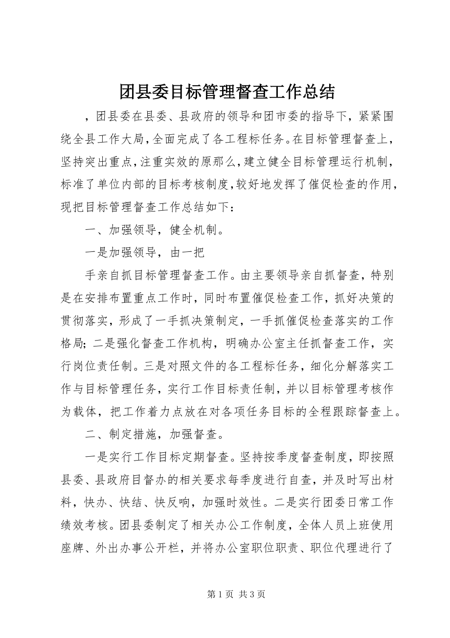 2023年团县委目标管理督查工作总结.docx_第1页