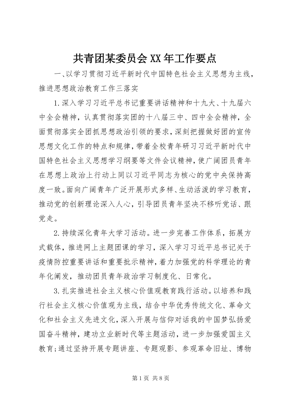 2023年共青团某委员会某年工作要点.docx_第1页