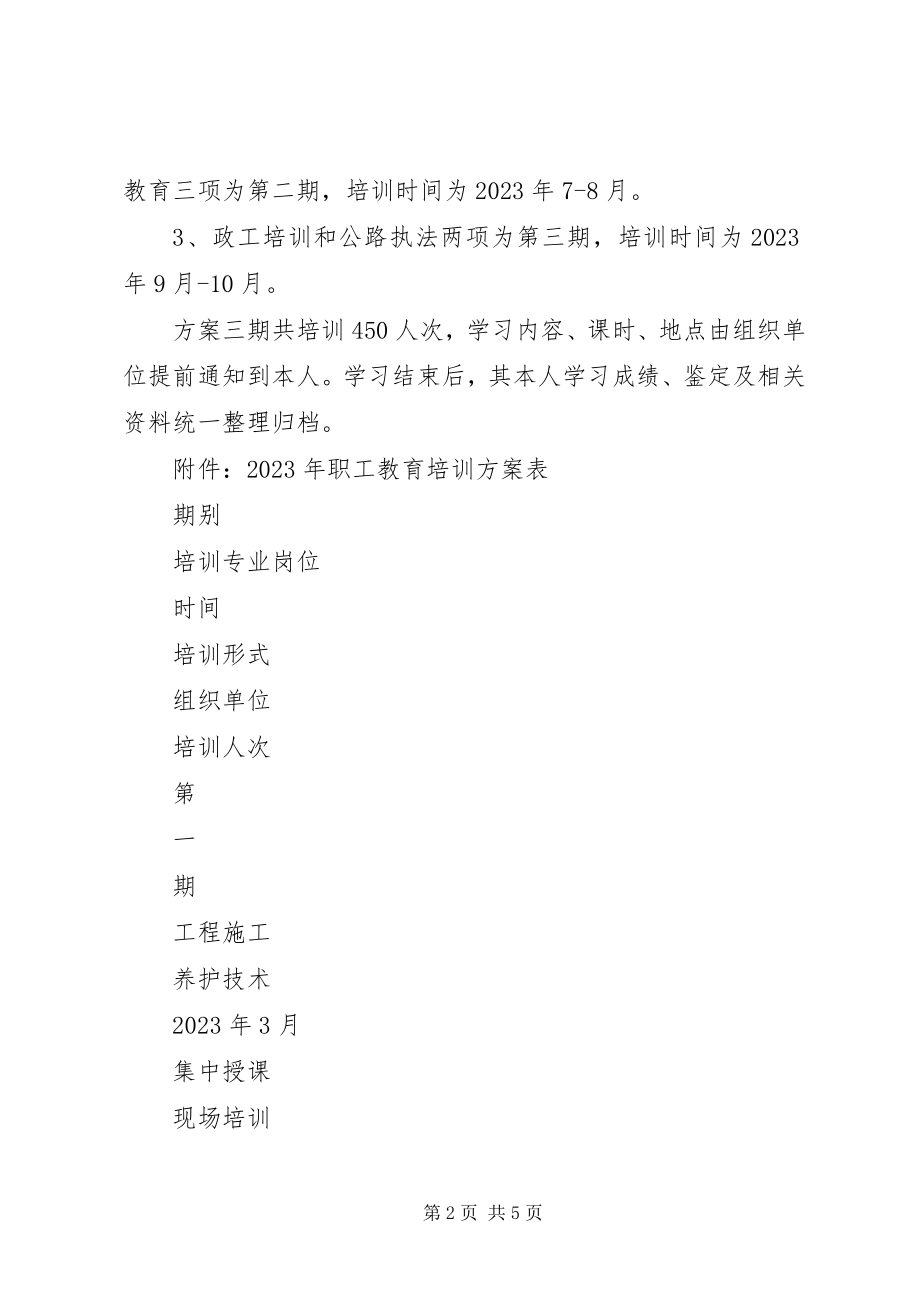 2023年高速公路管理处职工教育计划教育工作计划.docx_第2页