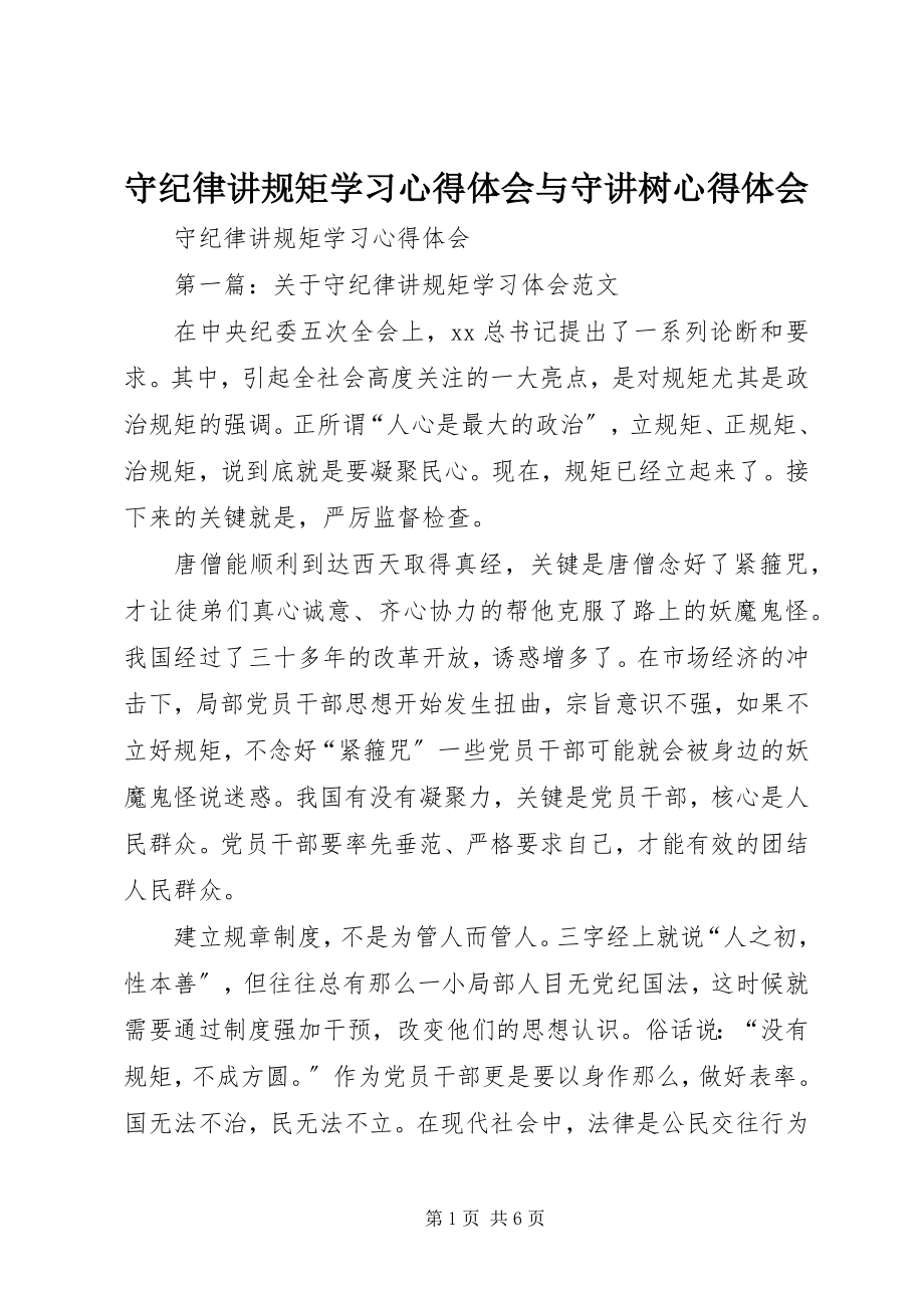 2023年守纪律讲规矩学习心得体会与守讲树心得体会.docx_第1页