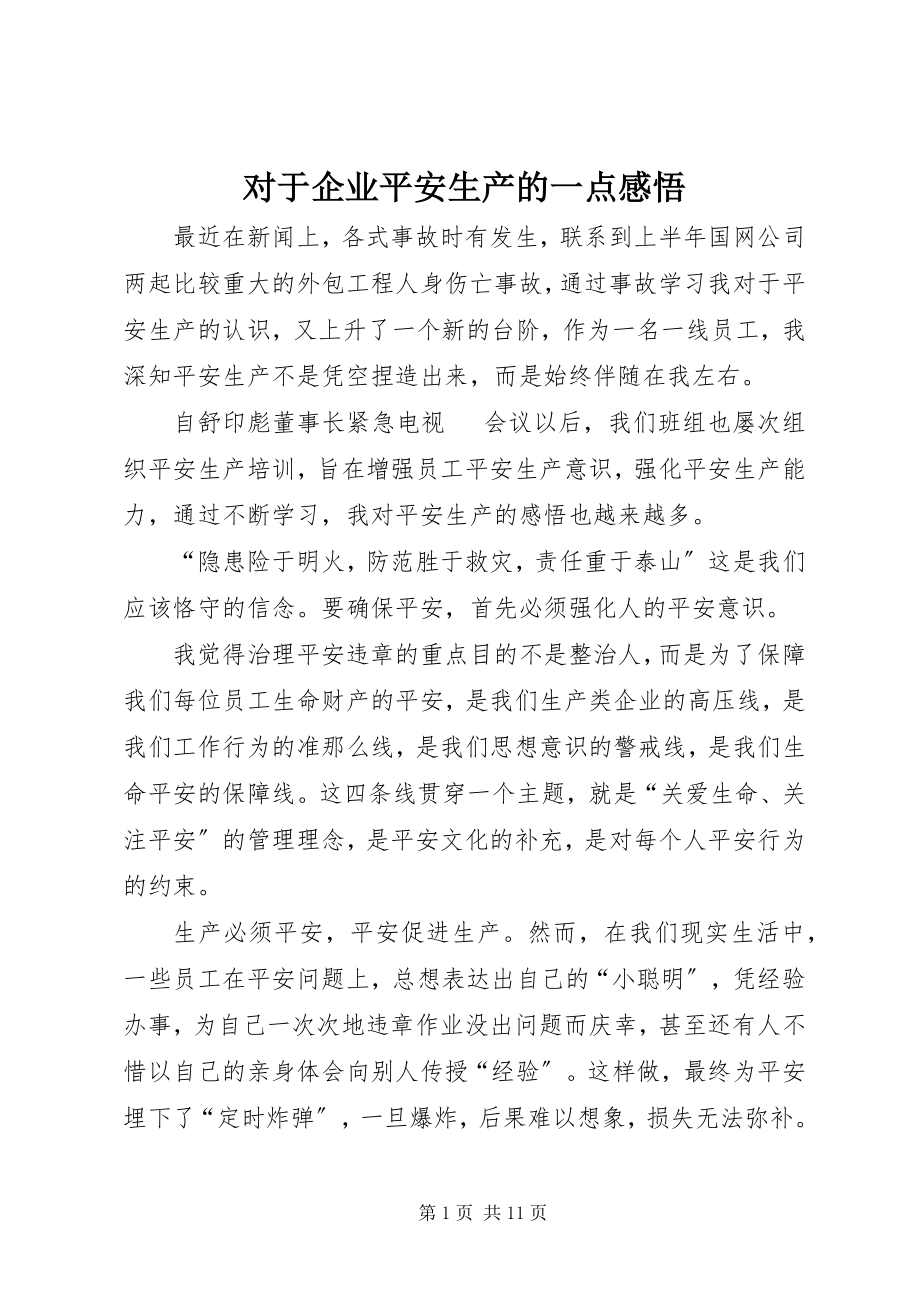 2023年对于企业安全生产的一点感悟.docx_第1页