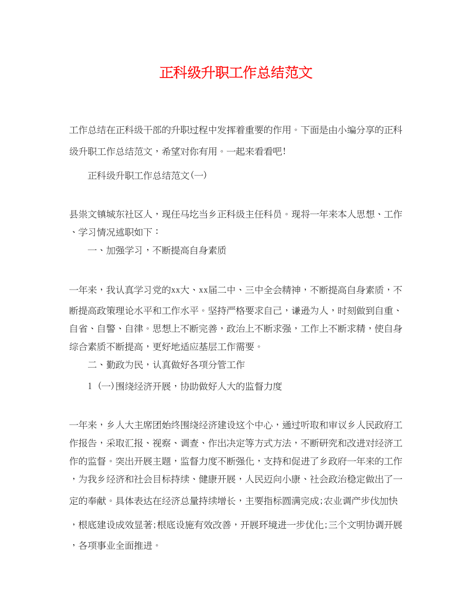 2023年正科级升职工作总结.docx_第1页