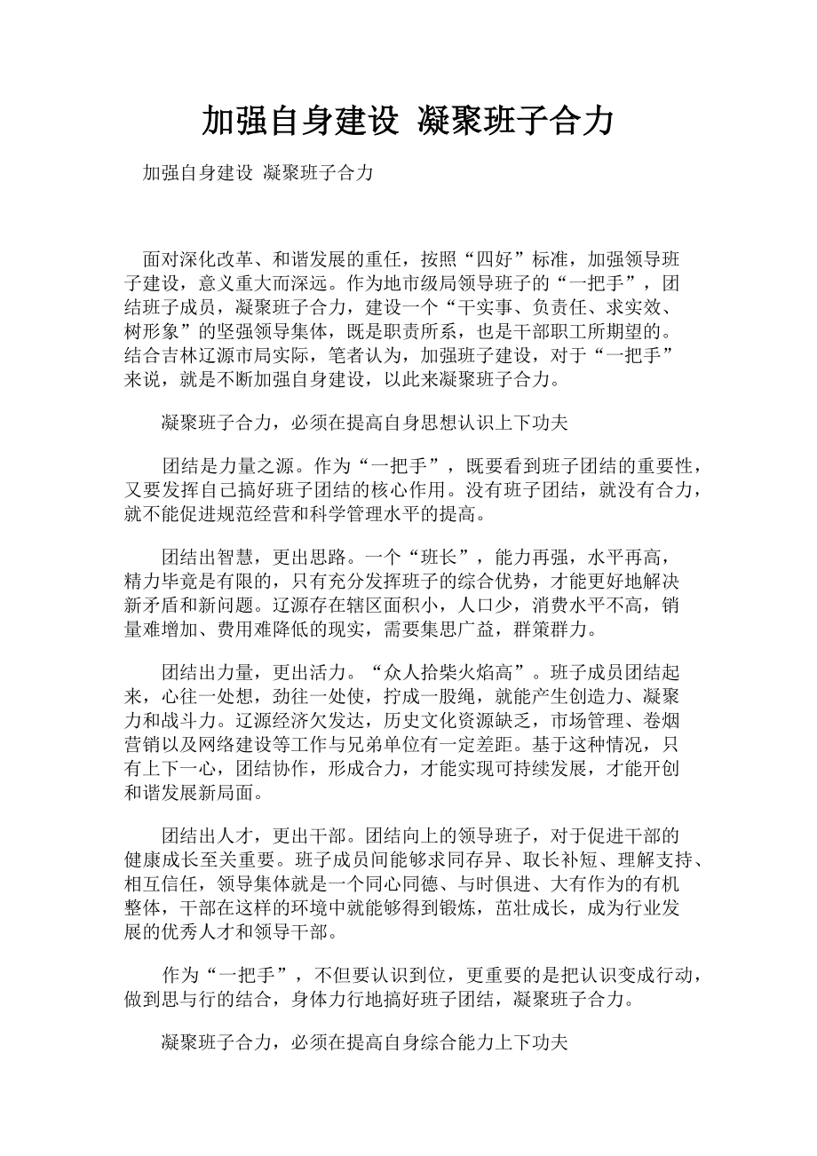 2023年加强自身建设 凝聚班子合力.doc_第1页