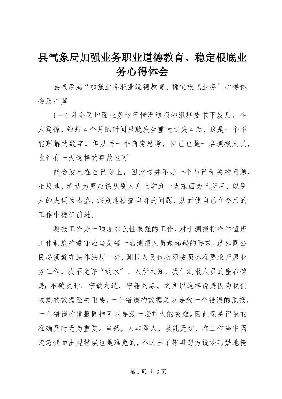 2023年县气象局加强业务职业道德教育稳定基础业务心得体会.docx_第1页