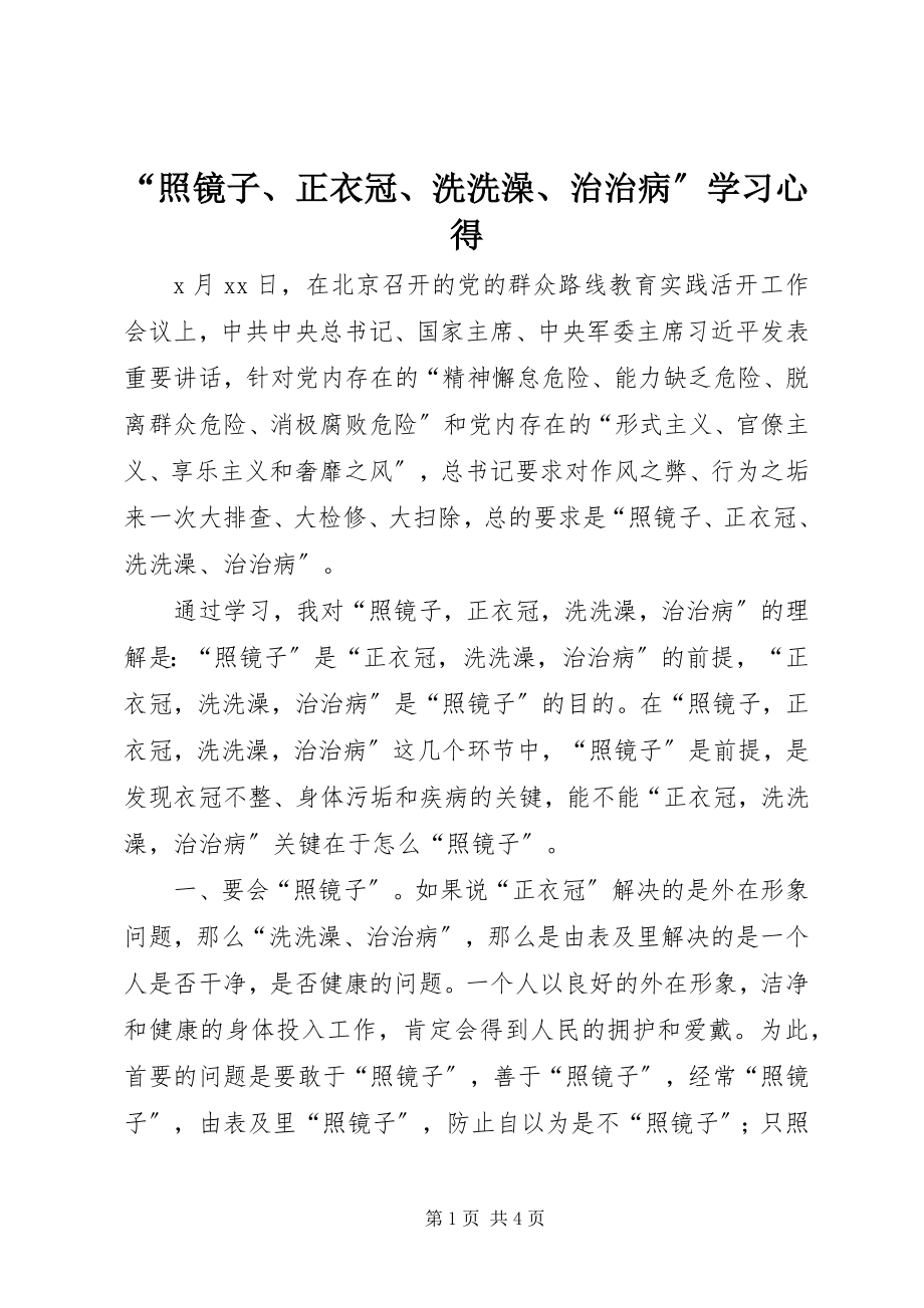 2023年照镜子正衣冠洗洗澡治治病学习心得.docx_第1页