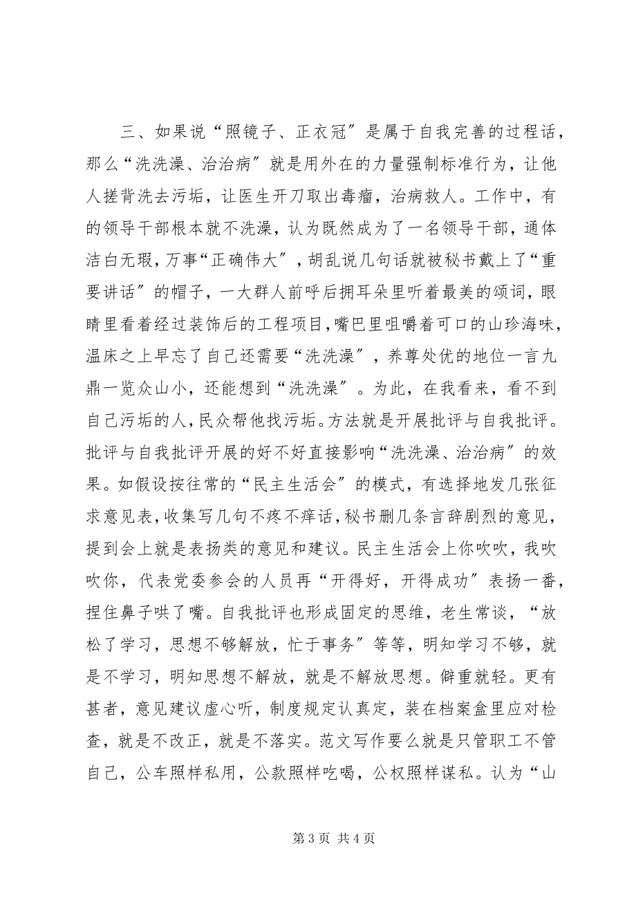 2023年照镜子正衣冠洗洗澡治治病学习心得.docx_第3页