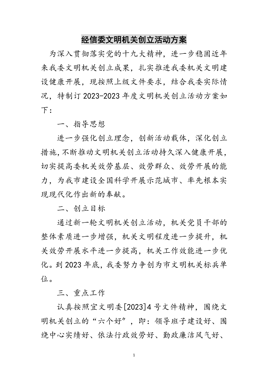 2023年经信委文明机关创建活动计划范文.doc_第1页