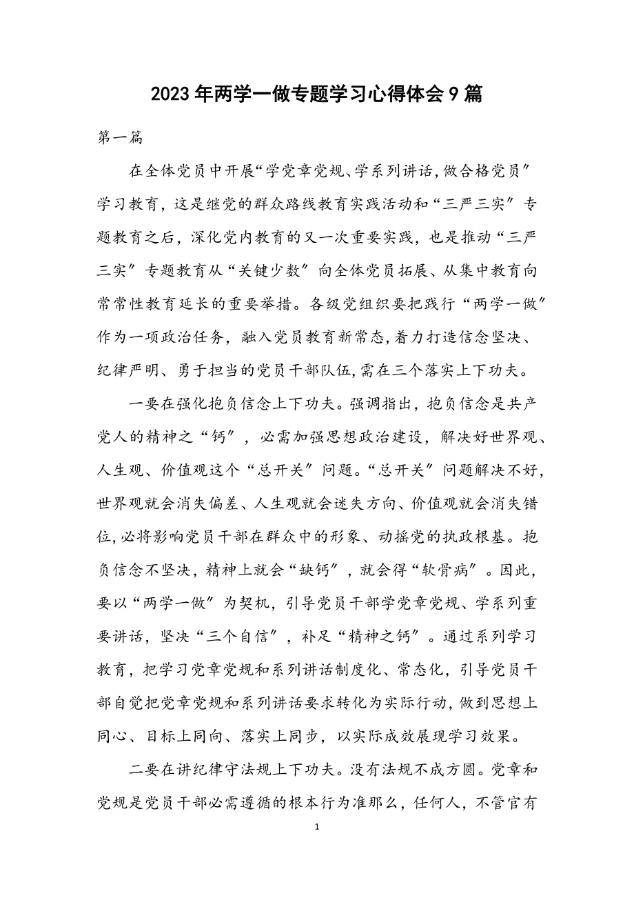 2023年两学一做专题学习心得体会9篇.docx_第1页