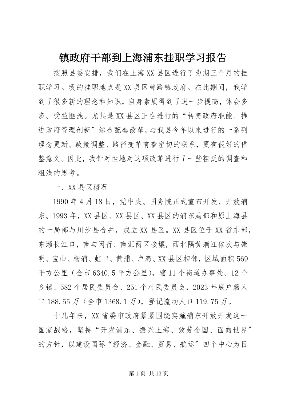 2023年镇政府干部到上海浦东挂职学习报告.docx_第1页