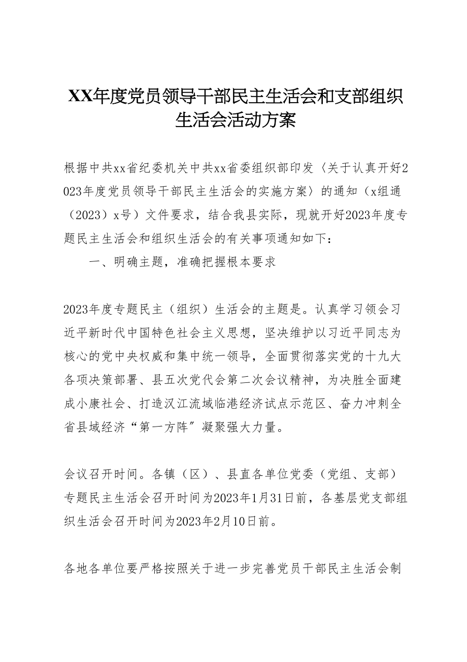 2023年度党员领导干部民主生活会和支部组织生活会活动方案.doc_第1页