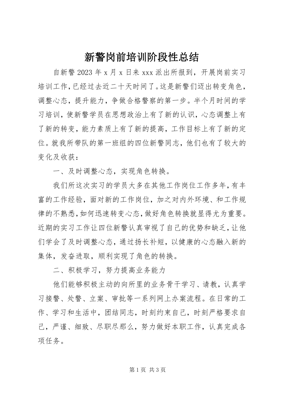 2023年新警岗前培训阶段性总结.docx_第1页