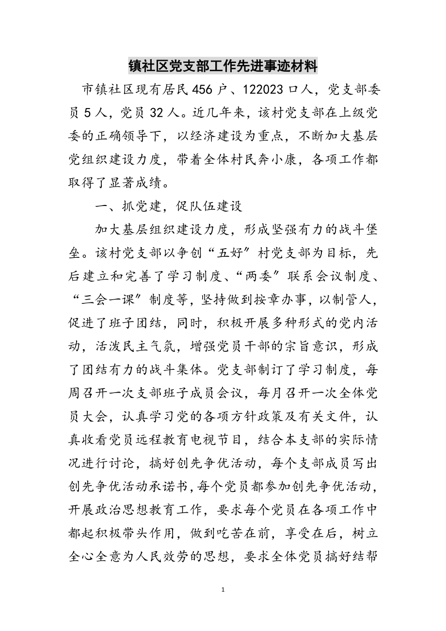 2023年镇社区党支部工作先进事迹材料范文.doc_第1页