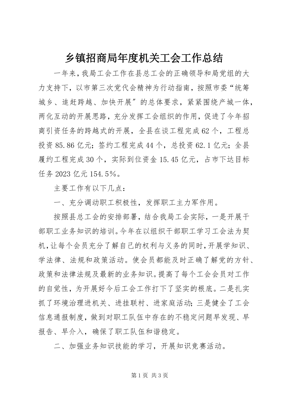 2023年乡镇招商局年度机关工会工作总结.docx_第1页