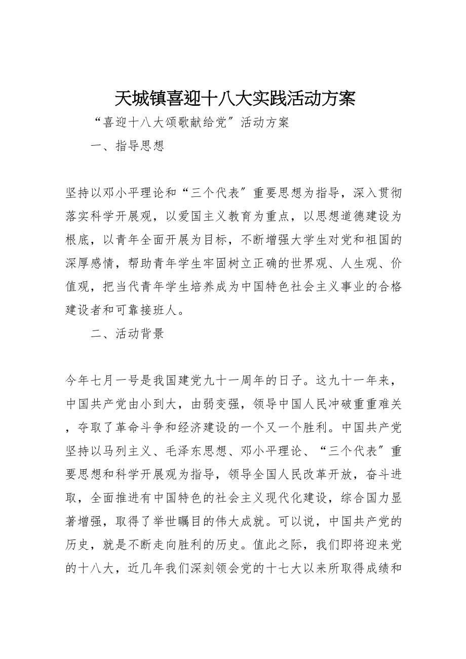 2023年天城镇喜迎十八大实践活动方案 2.doc_第1页