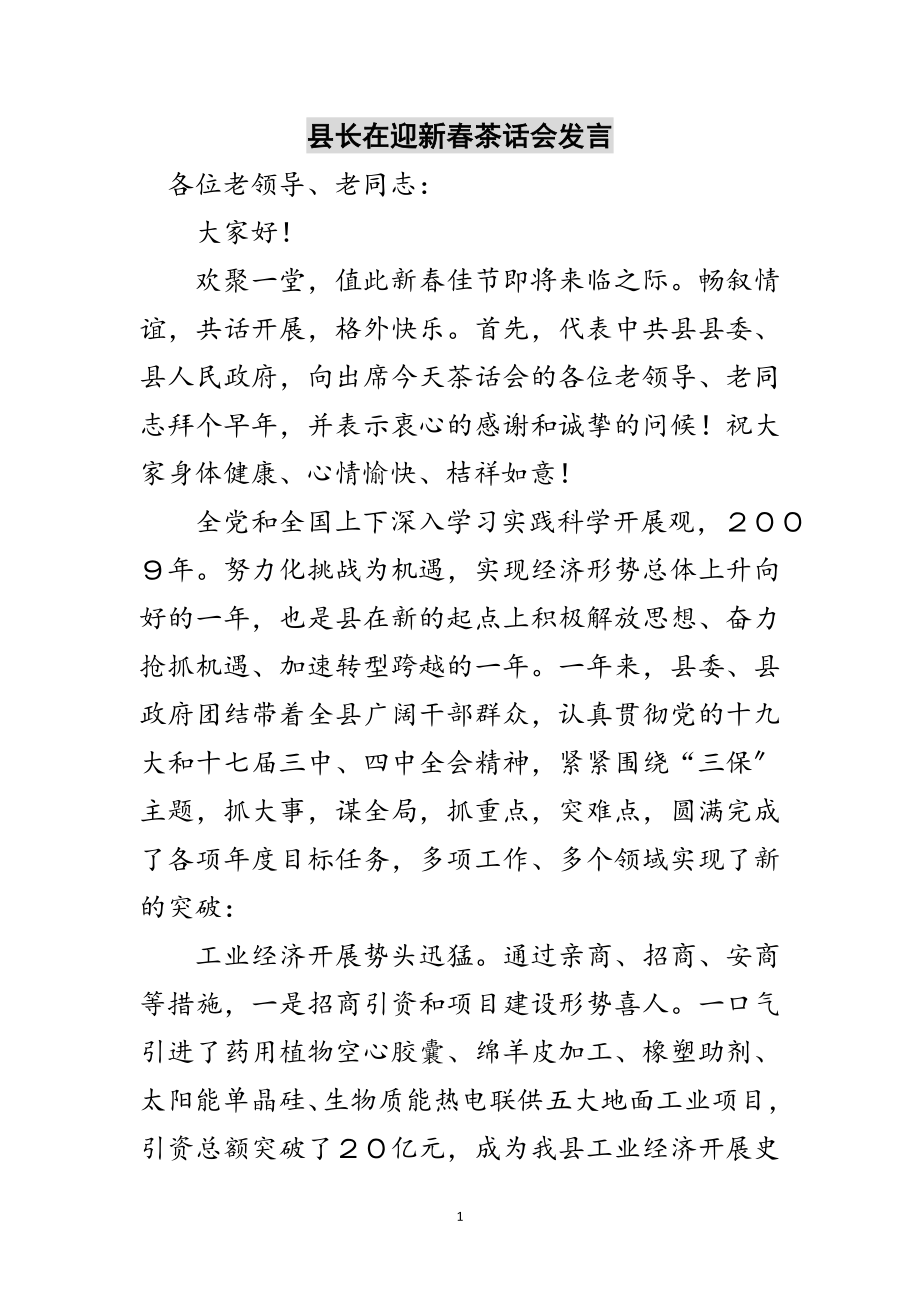 2023年县长在迎新春茶话会发言范文.doc_第1页