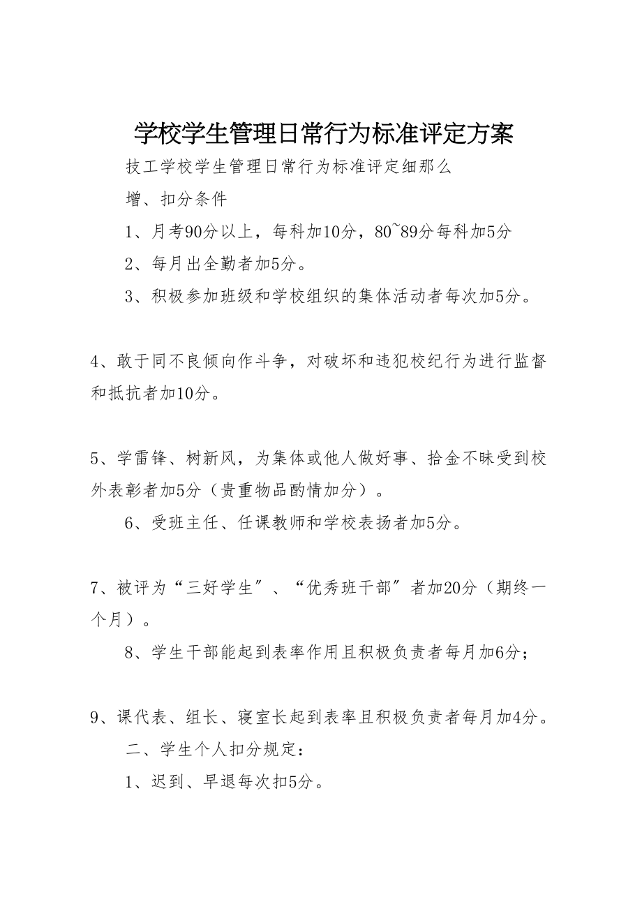 2023年学校学生管理日常行为规范评定方案.doc_第1页