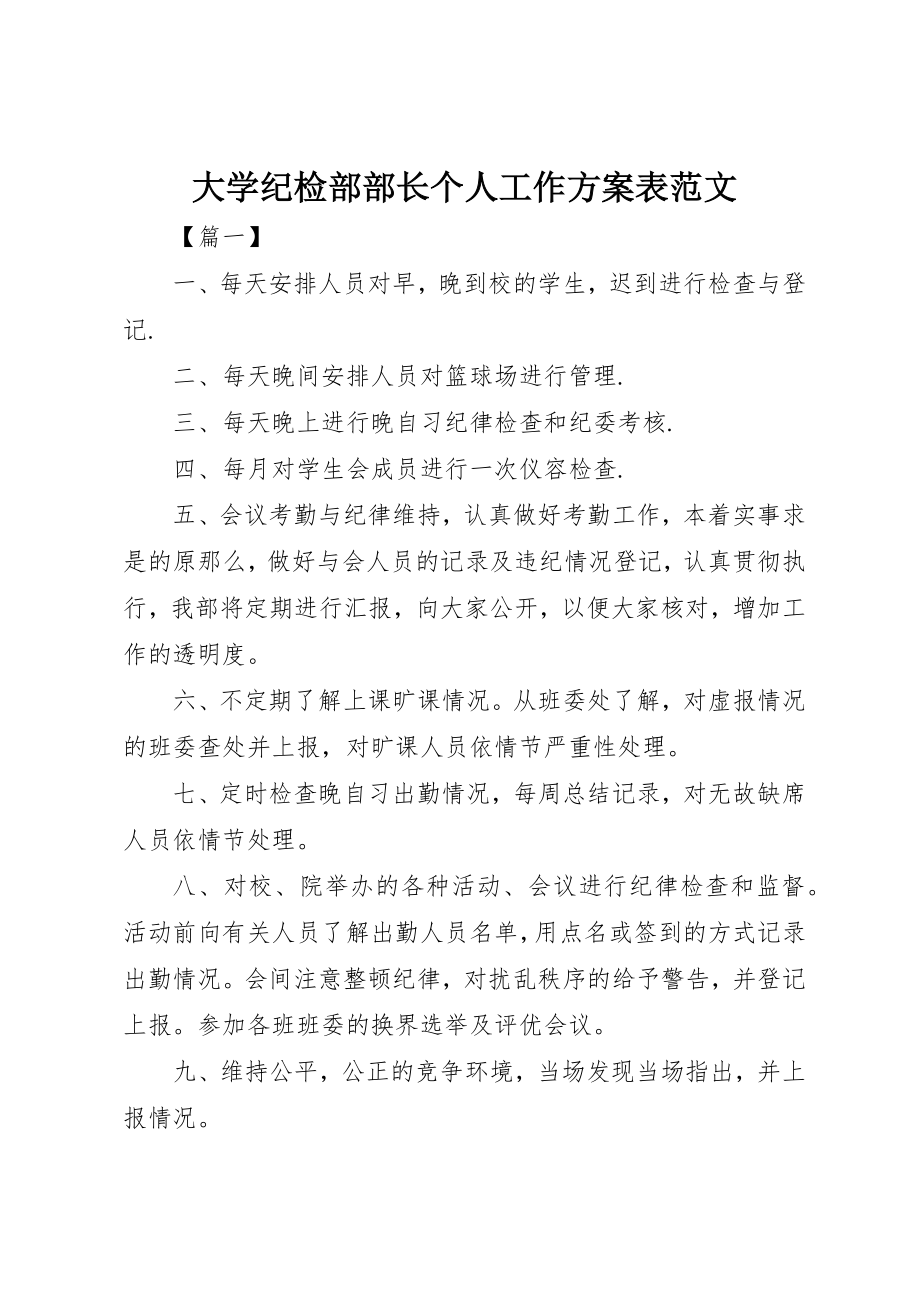 2023年大学纪检部部长个人工作计划表.docx_第1页