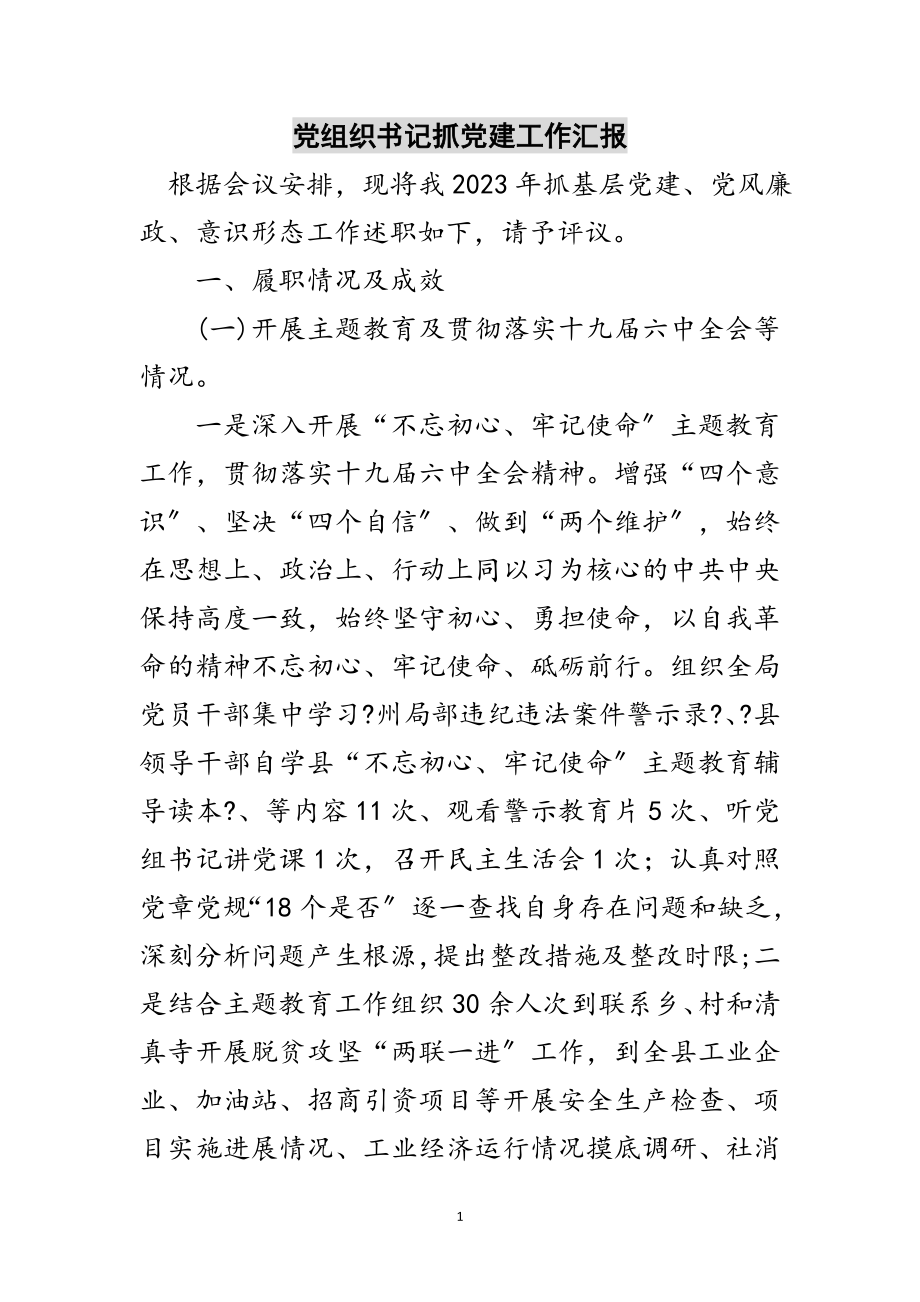 2023年党组织书记抓党建工作汇报范文.doc_第1页