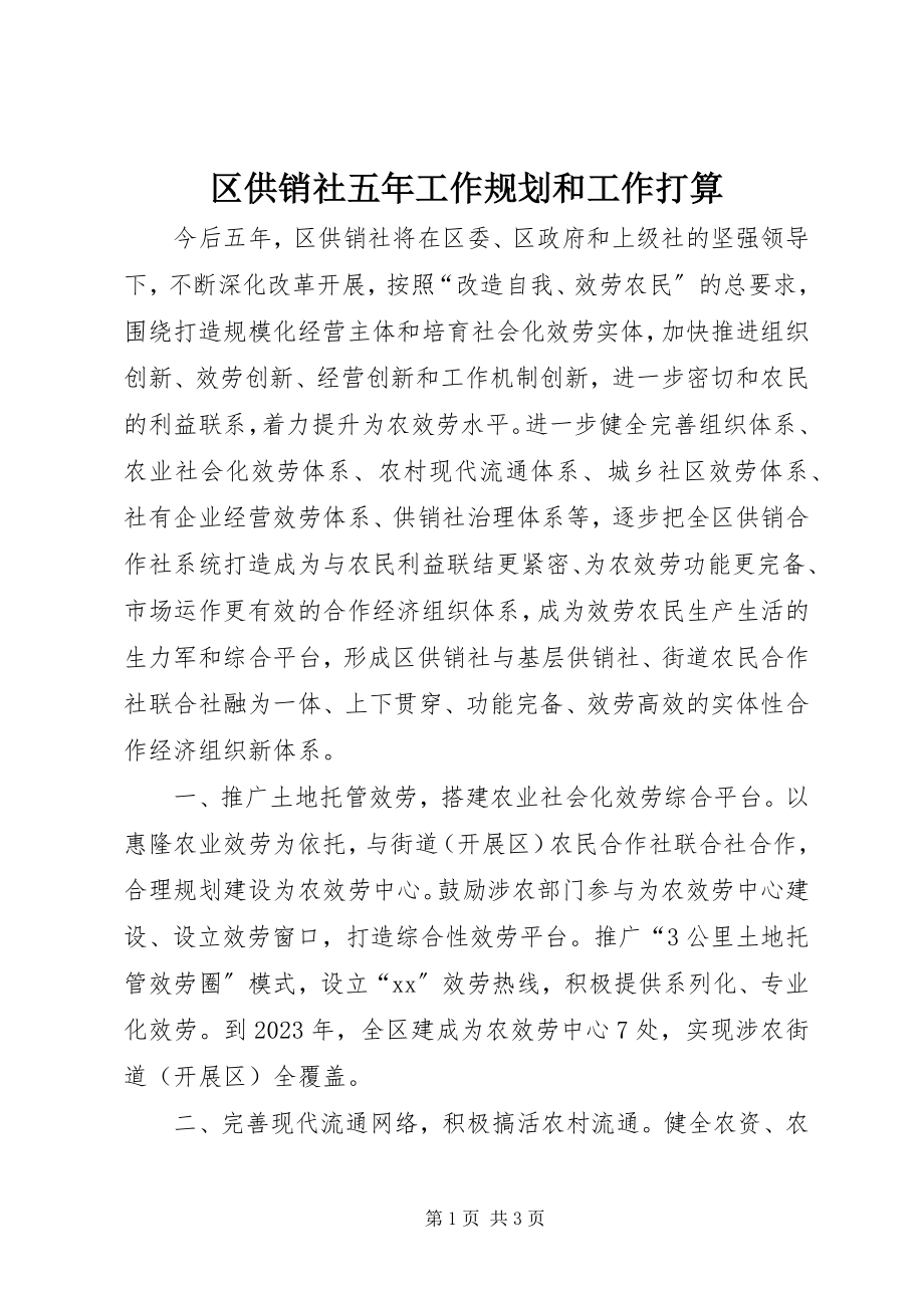 2023年区供销社五年工作规划和工作打算.docx_第1页