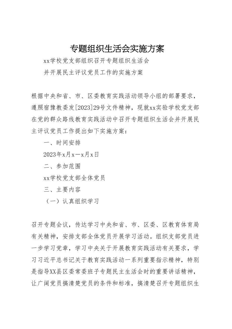 2023年专题组织生活会实施方案 5.doc_第1页