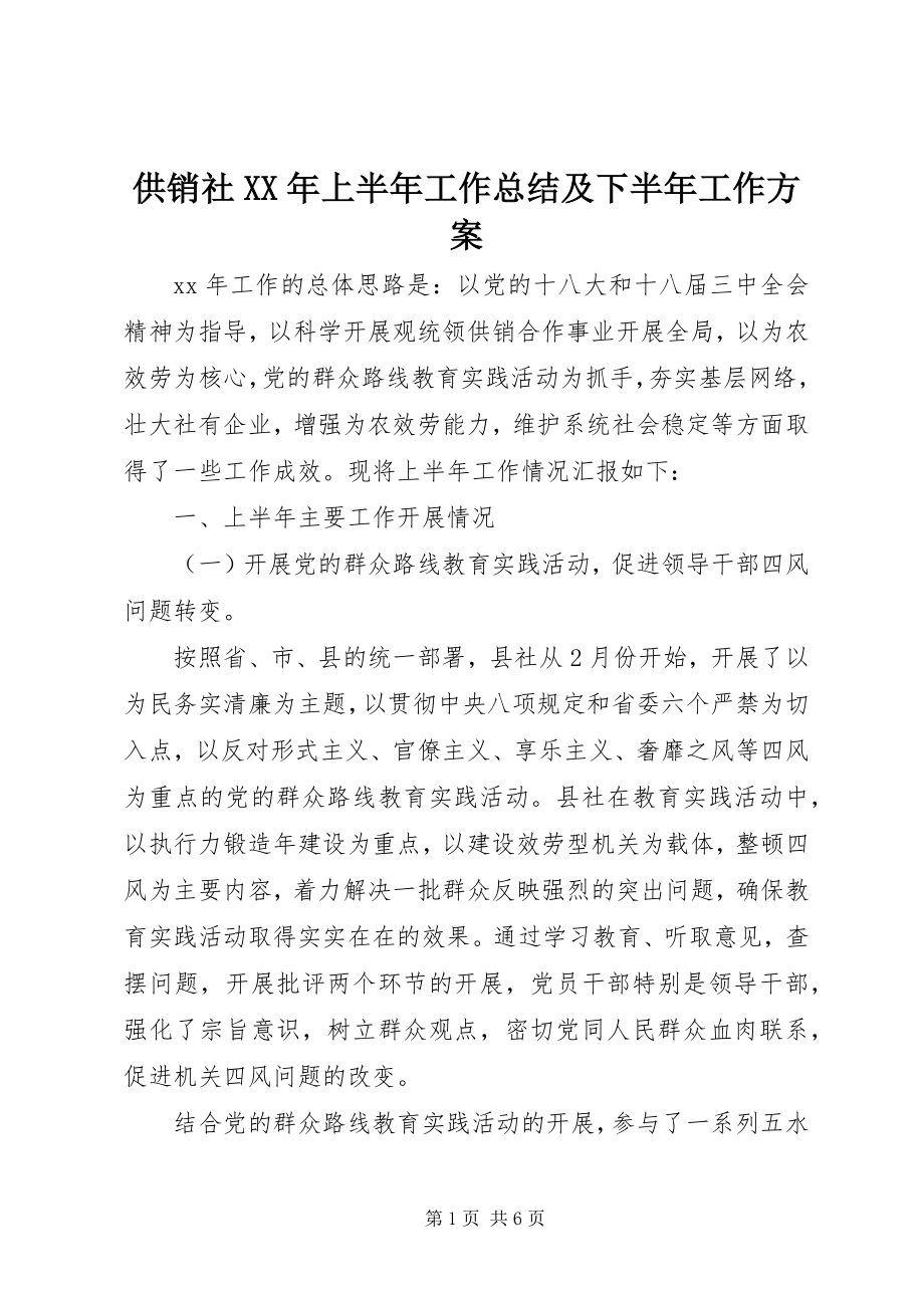 2023年供销社某年上半年工作总结及下半年工作计划.docx_第1页