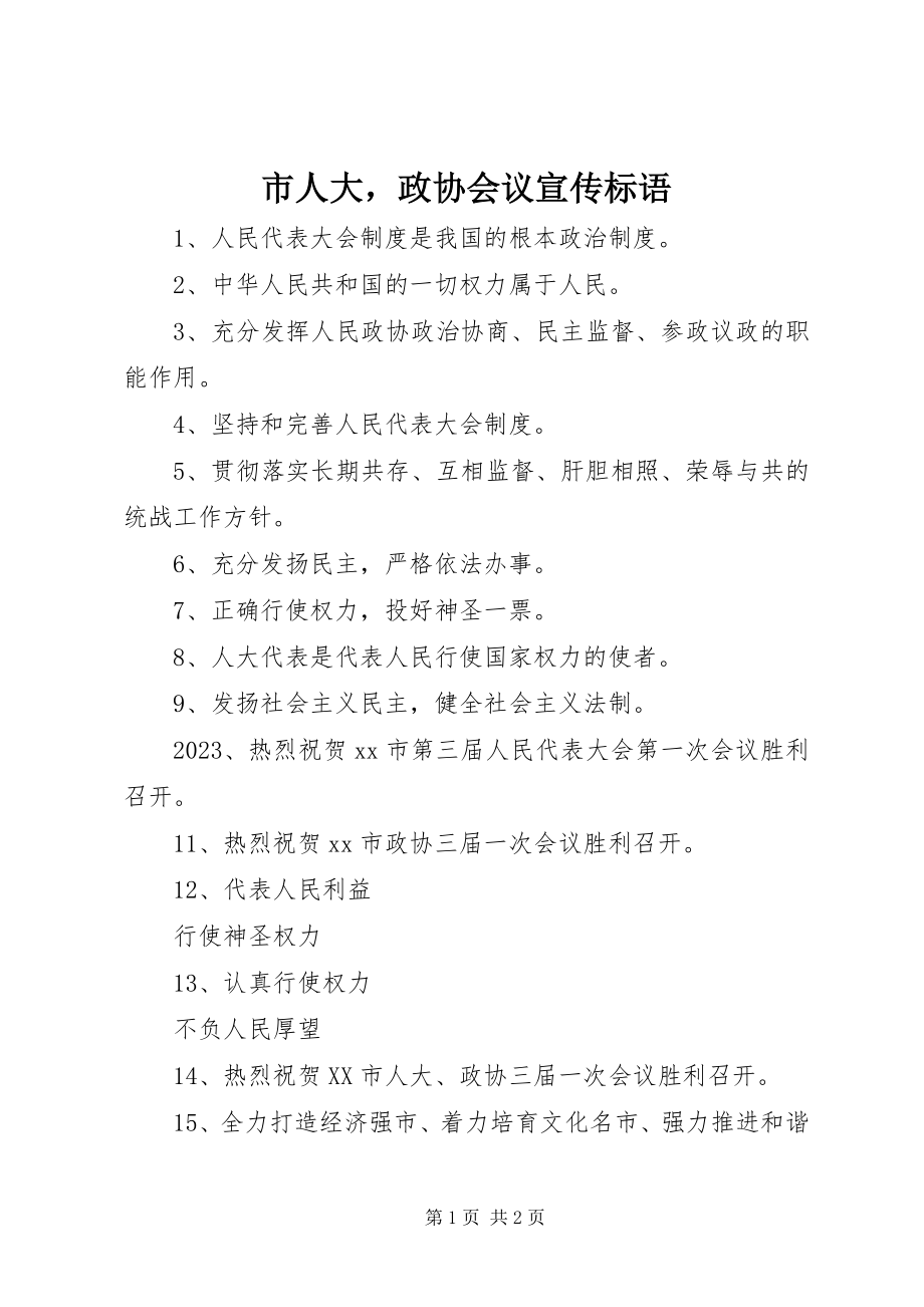 2023年市人大政协会议宣传标语.docx_第1页