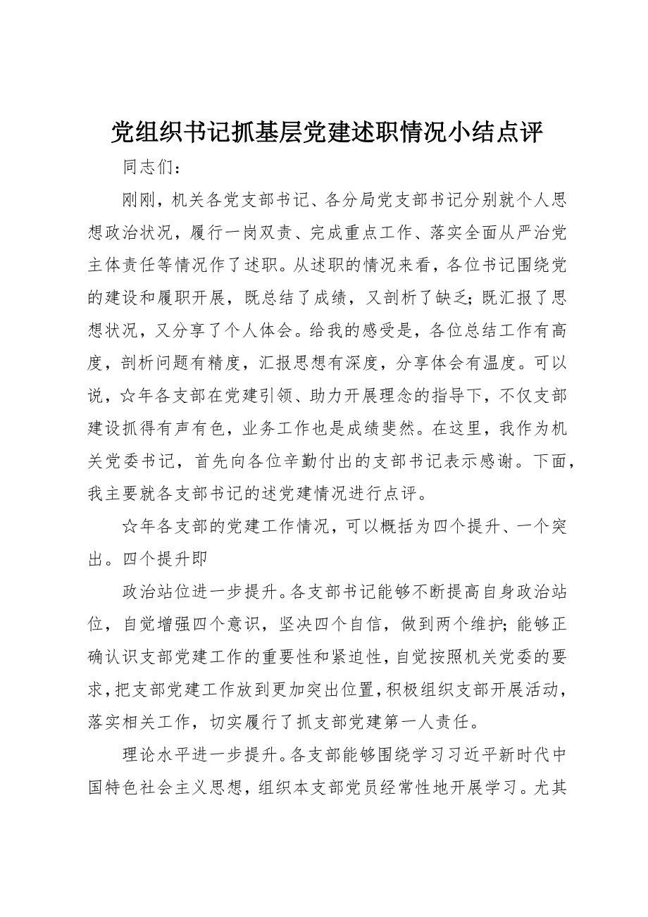 2023年党组织书记抓基层党建述职情况小结点评.docx_第1页