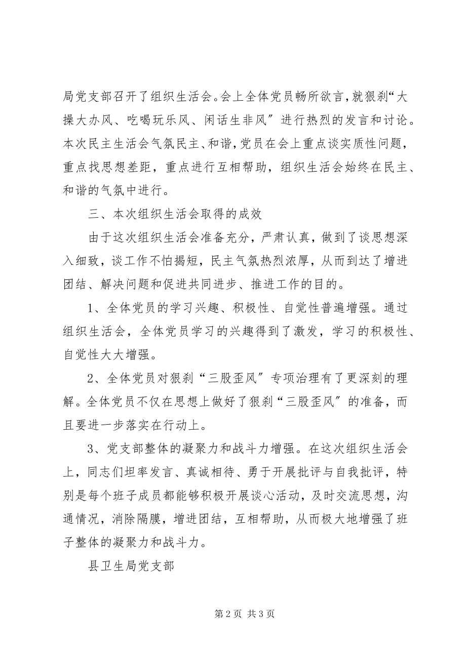 2023年卫生局党支部狠刹三股歪风组专题会议情况汇报.docx_第2页