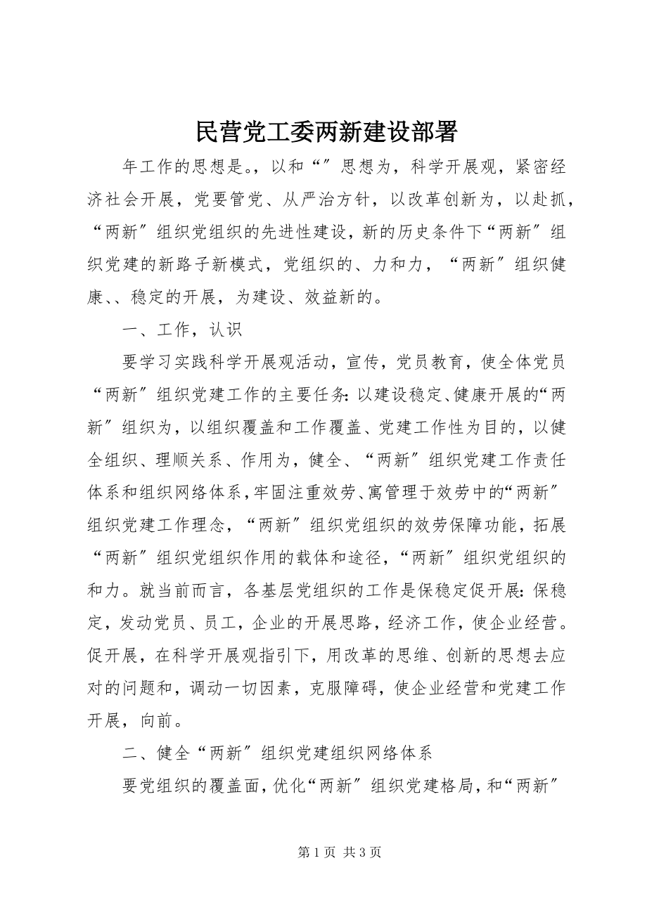 2023年民营党工委两新建设部署.docx_第1页