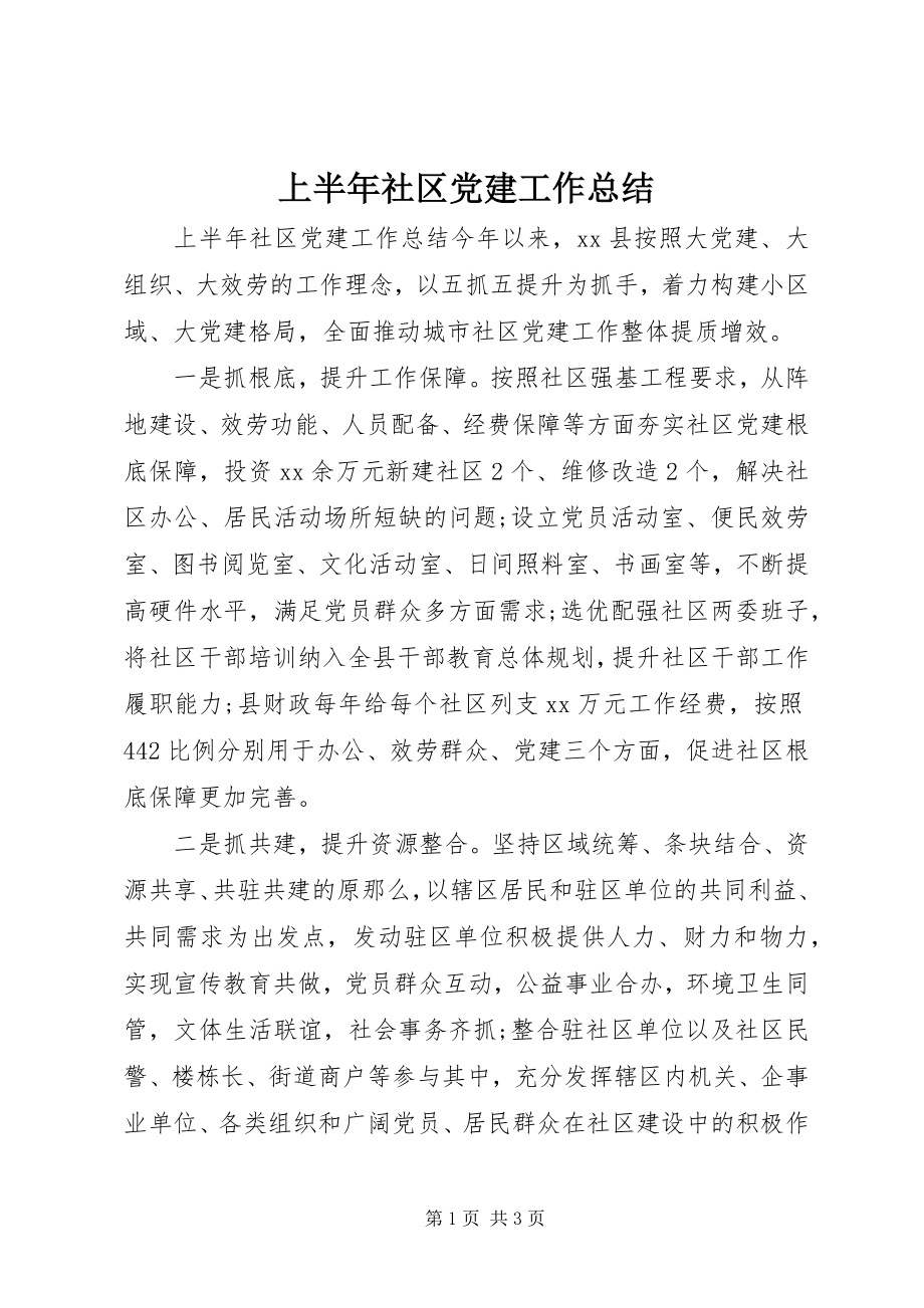 2023年上半年社区党建工作总结.docx_第1页