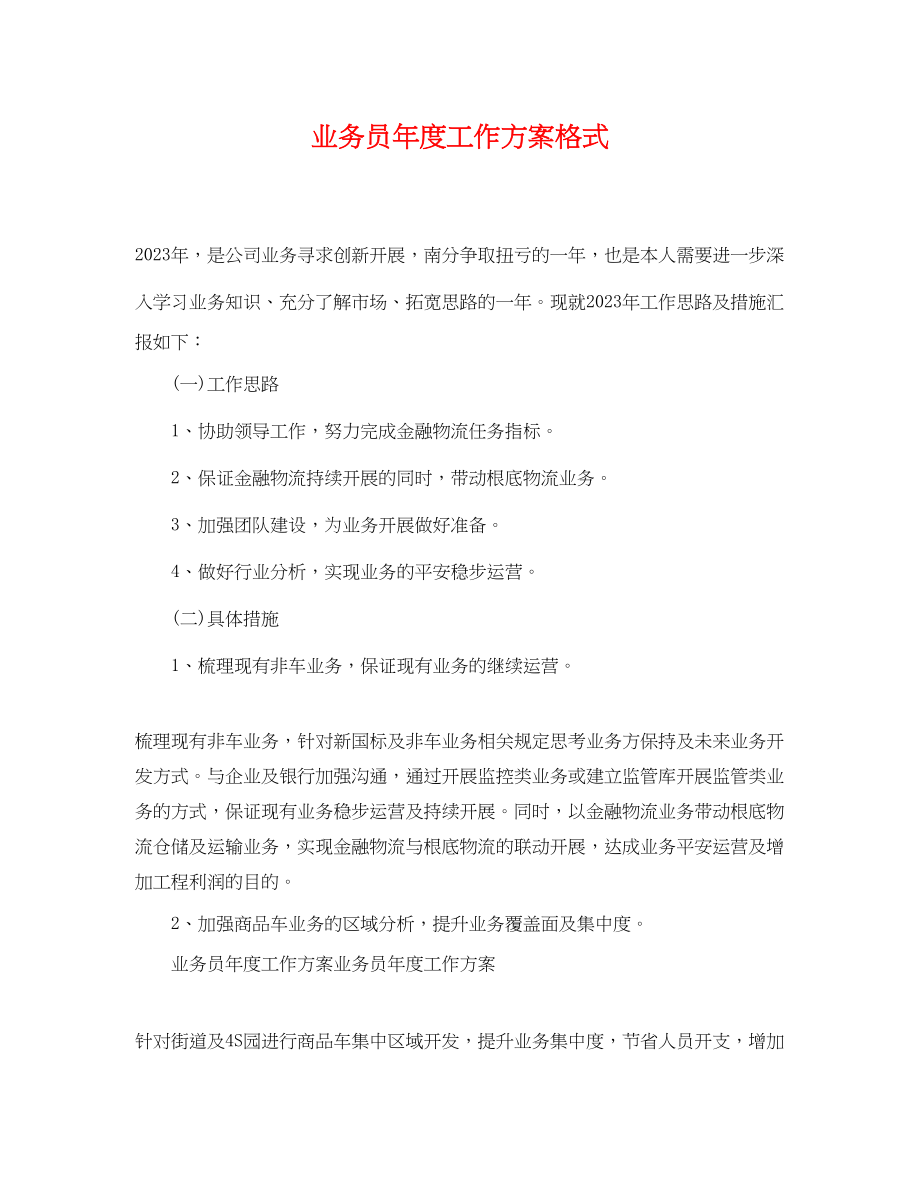 2023年业务员度工作计划格式.docx_第1页