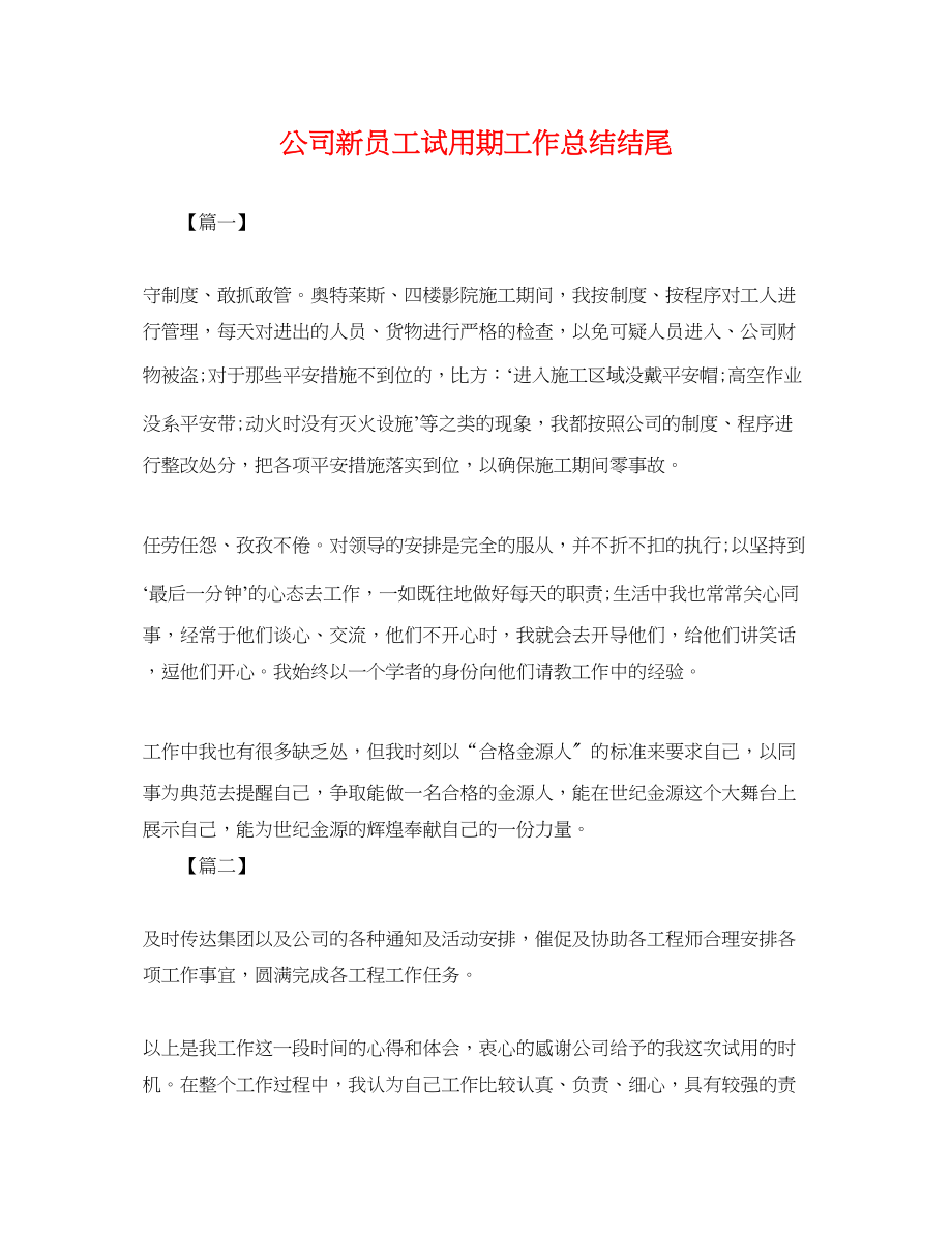 2023年公司新员工试用期工作总结结尾.docx_第1页