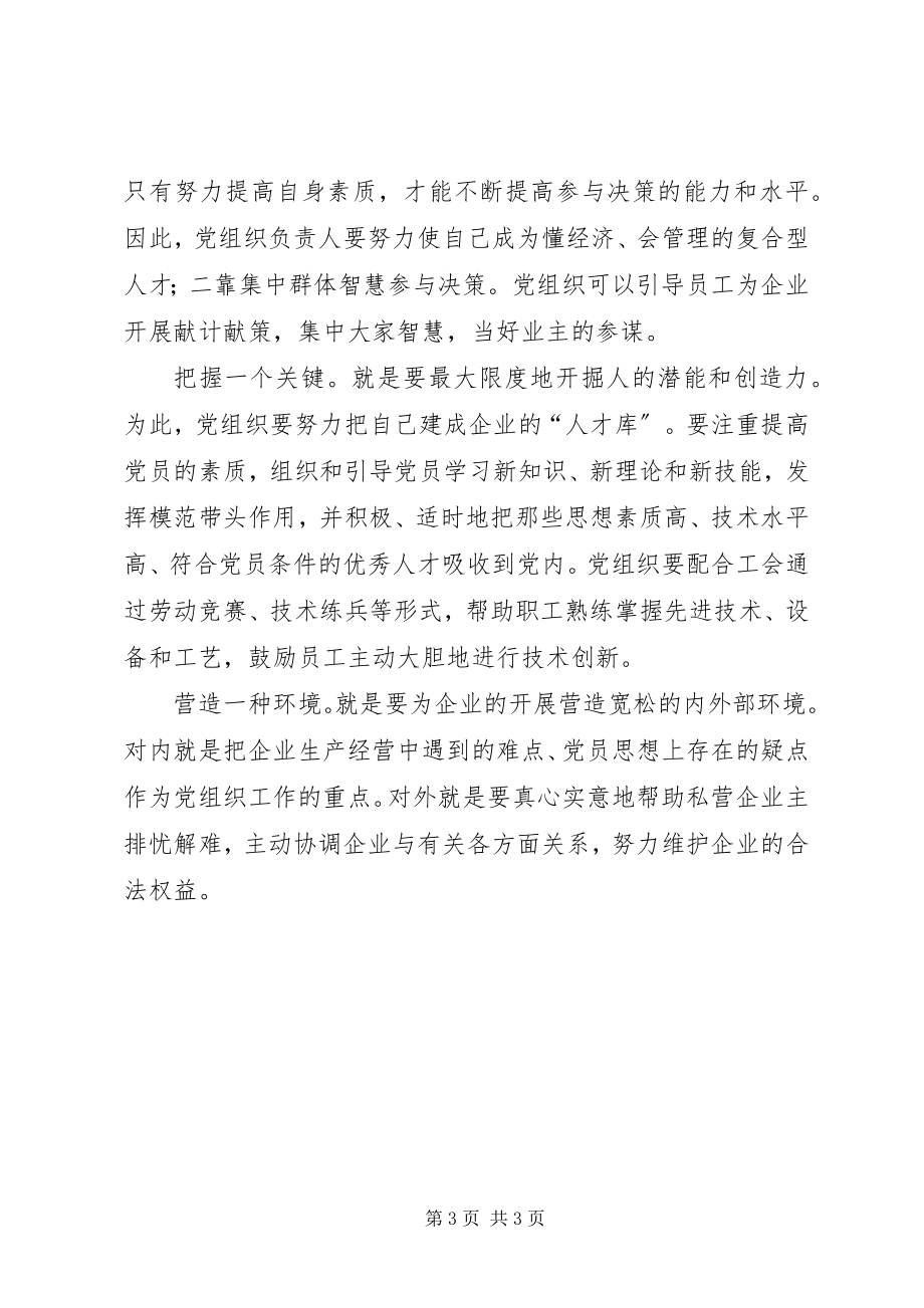 2023年民营企业党组织交流材料.docx_第3页