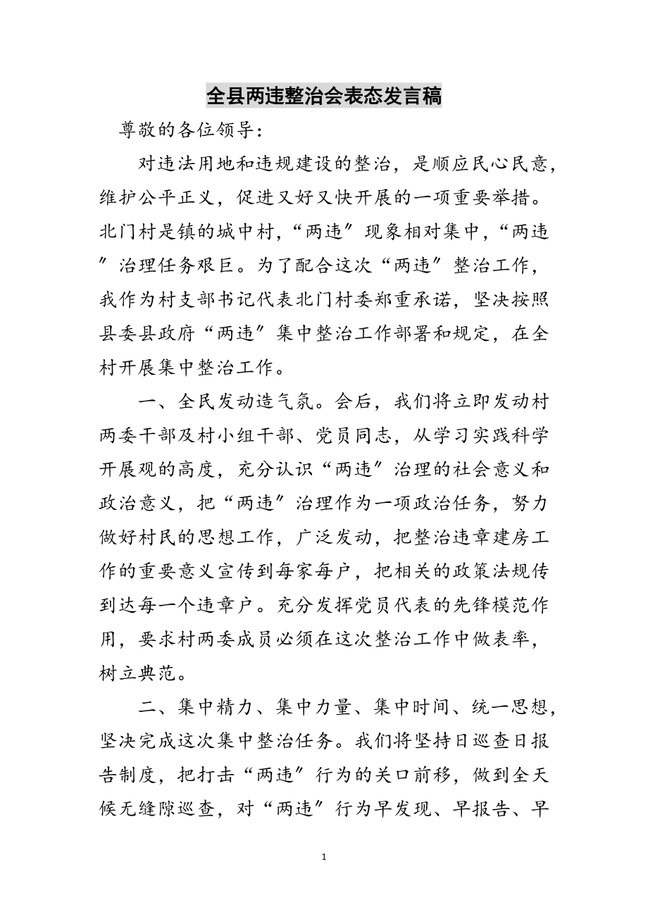 2023年全县两违整治会表态发言稿范文.doc_第1页