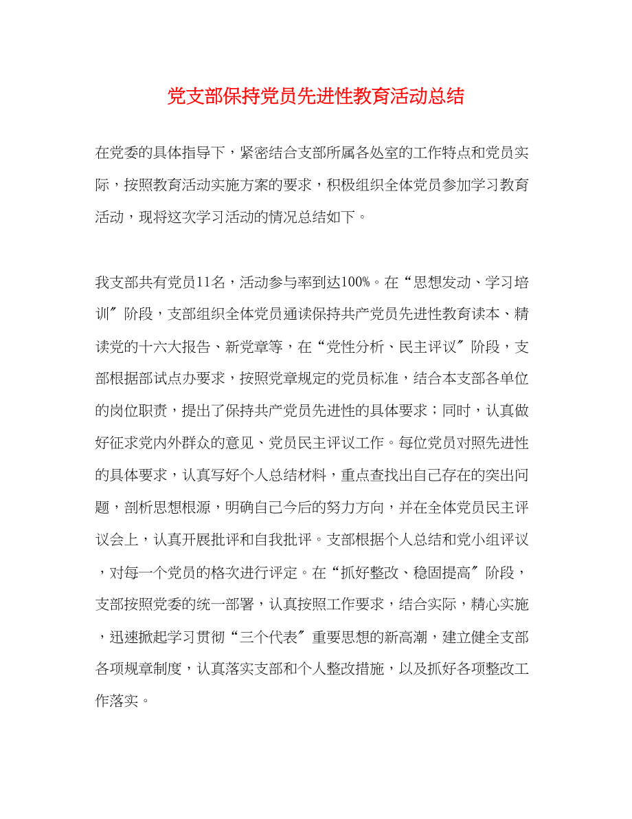 2023年党支部保持党员先进性教育活动总结.docx_第1页