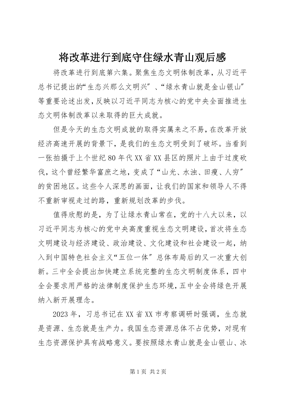 2023年将改革进行到底守住绿水青山观后感.docx_第1页