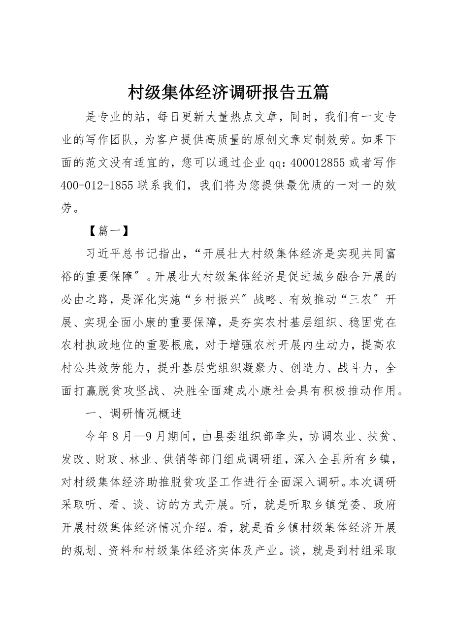 2023年村级集体经济调研报告五篇新编.docx_第1页