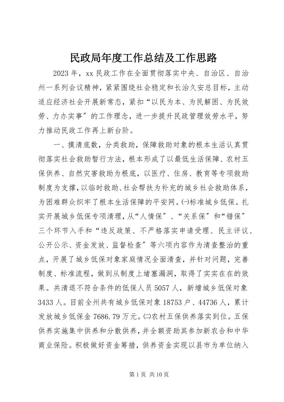 2023年民政局度工作总结及工作思路.docx_第1页