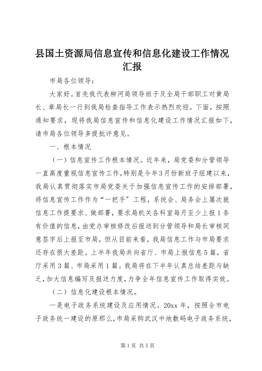 2023年县国土资源局信息宣传和信息化建设工作情况汇报.docx_第1页