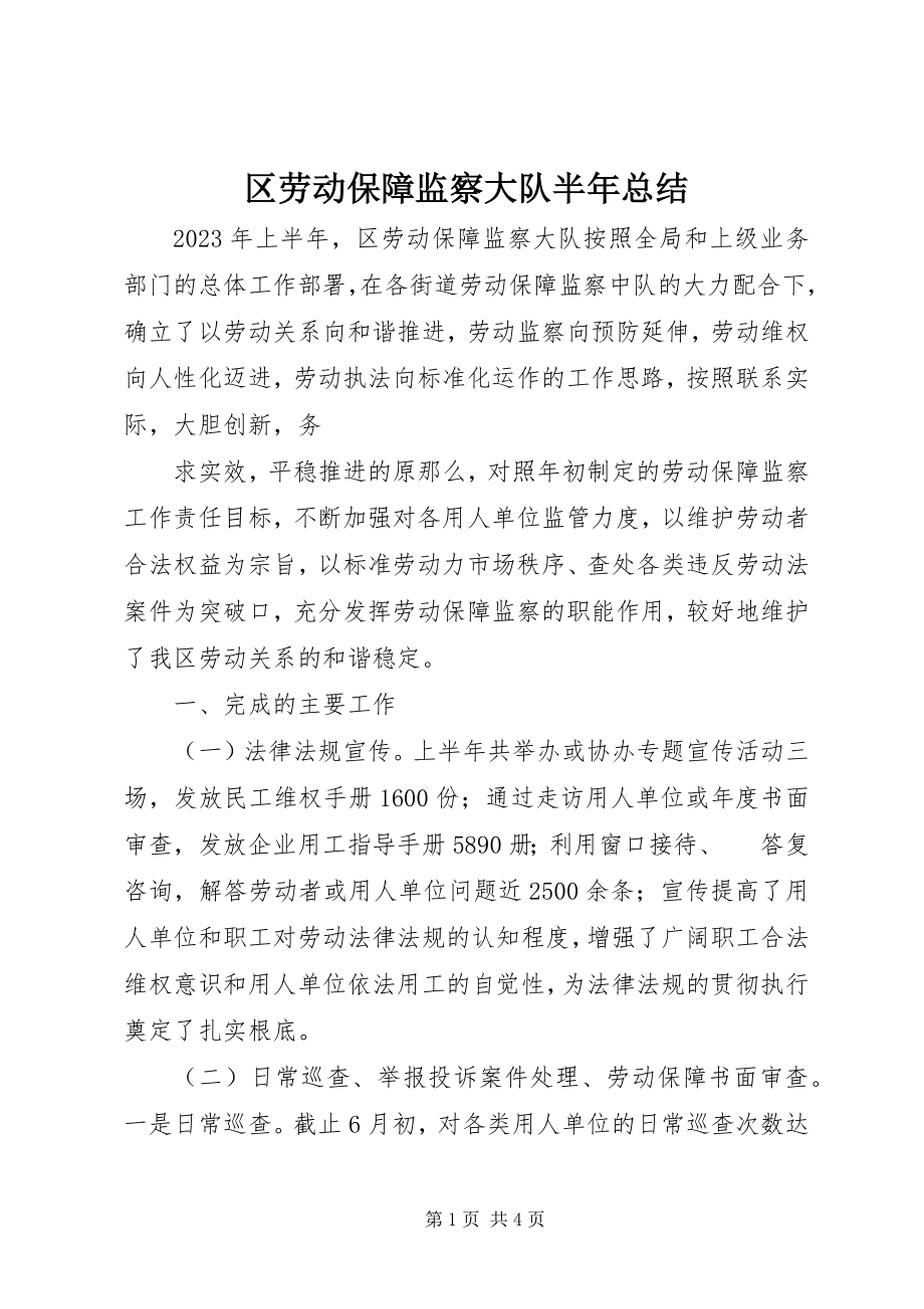 2023年区劳动保障监察大队半年总结.docx_第1页