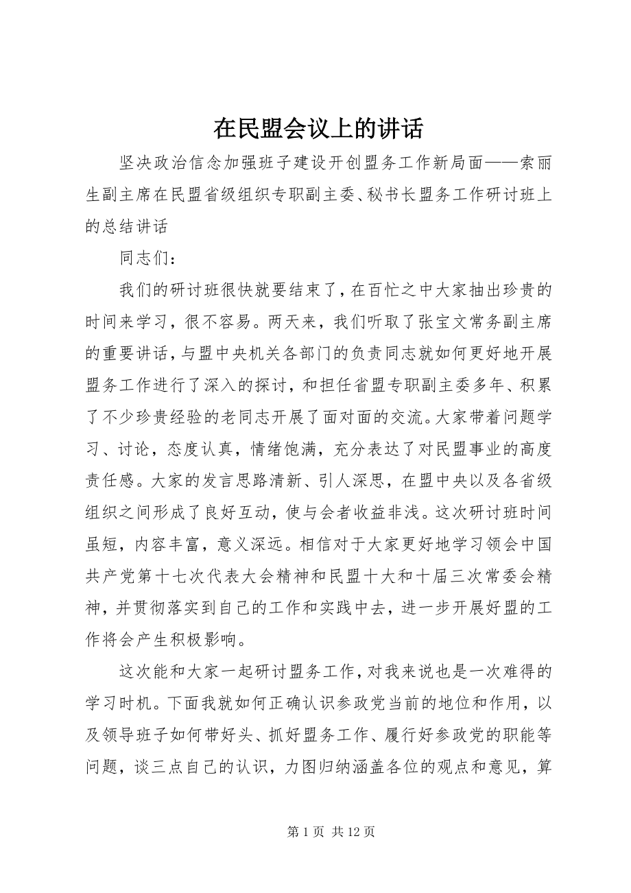 2023年在民盟会议上的致辞.docx_第1页