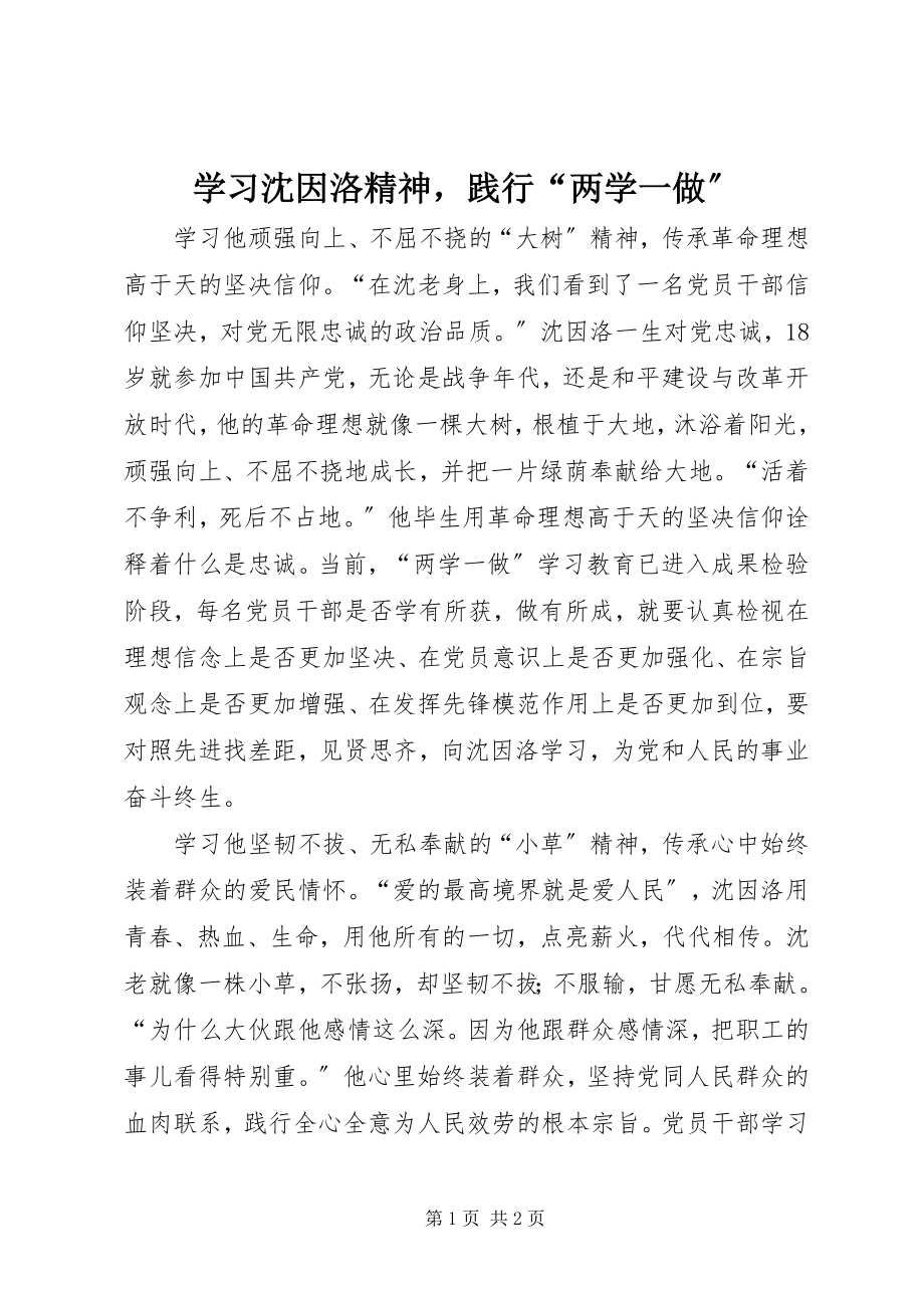 2023年学习沈因洛精神践行“两学一做”.docx_第1页