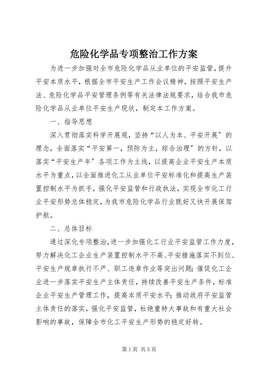 2023年危险化学品专项整治工作计划.docx_第1页