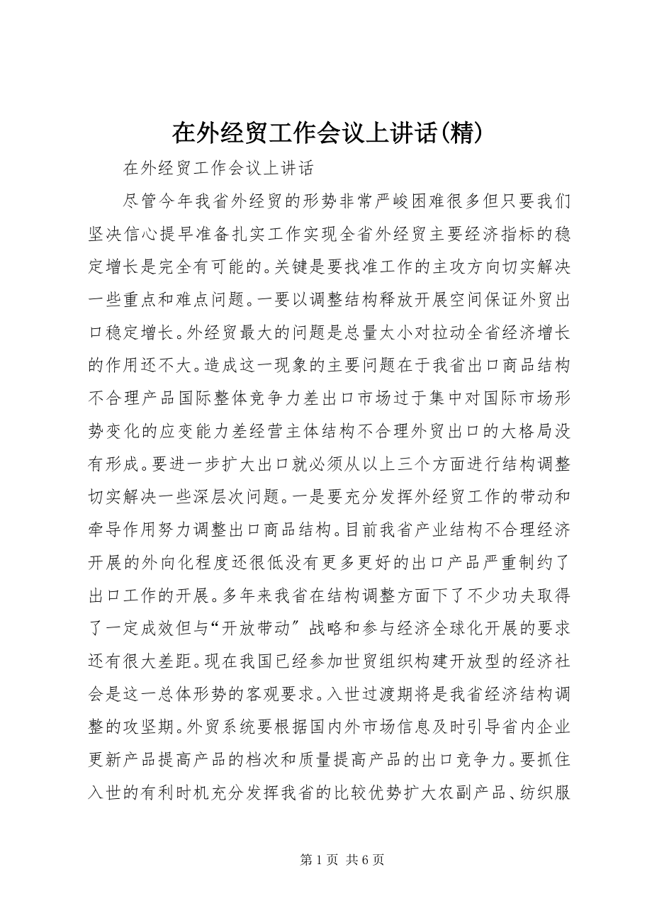 2023年在外经贸工作会议上致辞精.docx_第1页